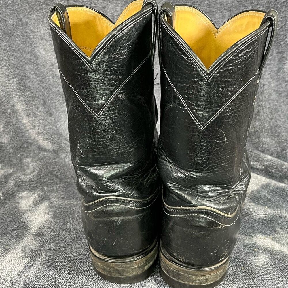 Justin Mens Roper Cowboy Boots  Size 8.5 Black Leather - Picture 4 of 7